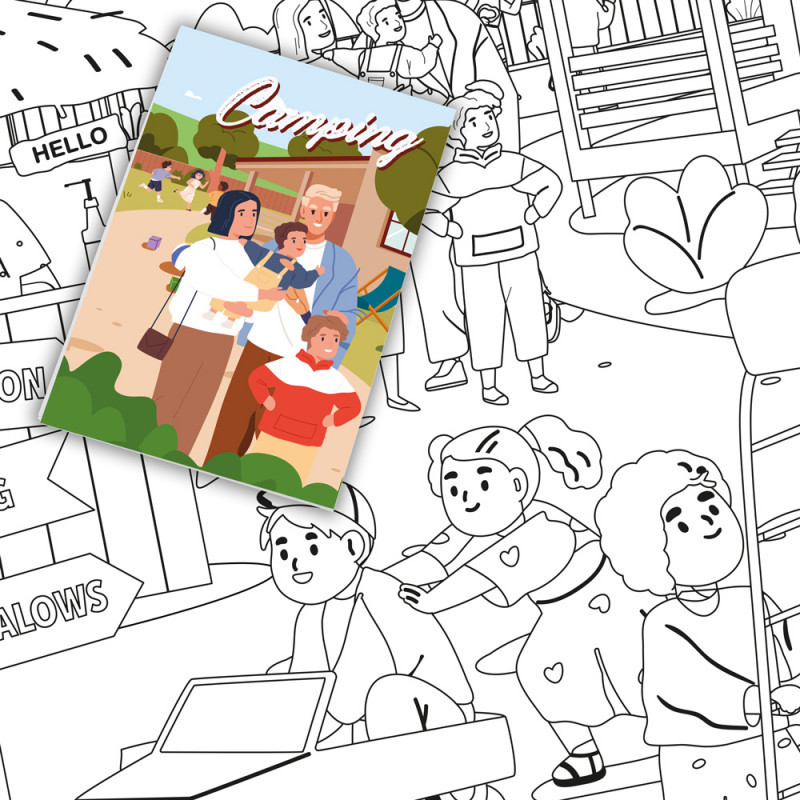 Póster para colorear: «Camping» - Dibujos para colorear para niños con temática de «Camping»
