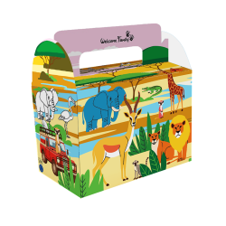Caixa de menu infantil Safari para restaurantes, snack-bares e estabelecimentos de fast food