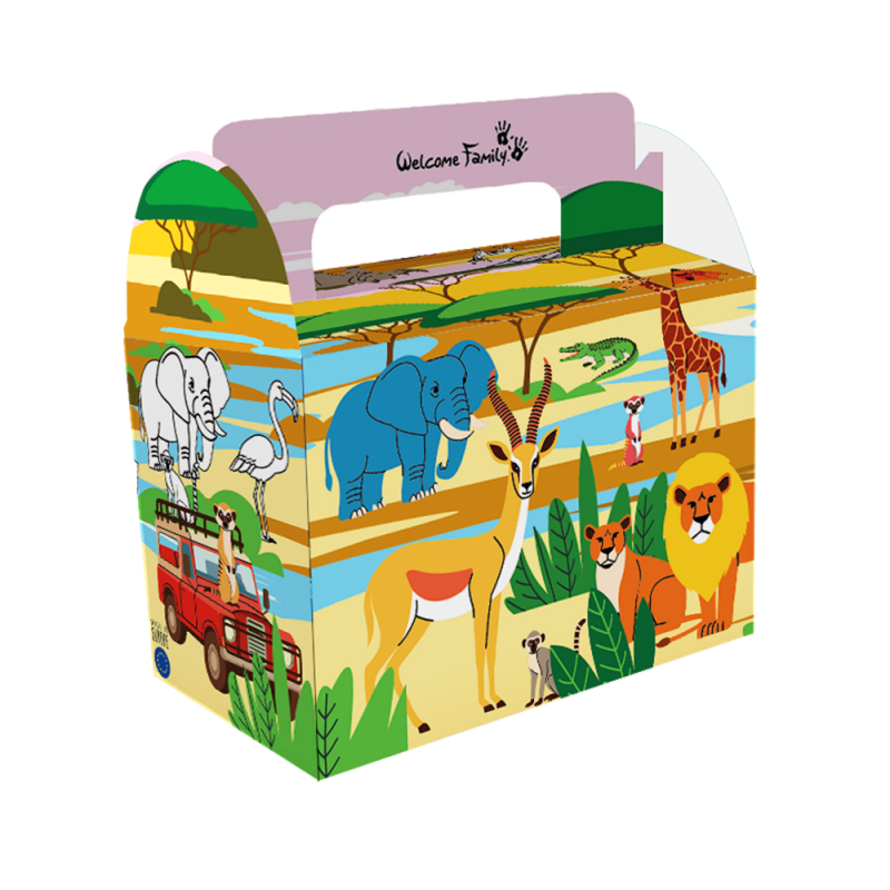 Caja para menú infantil «Safari» para restaurantes, cafeterías y locales de comida rápida