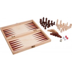Assortment of games in a wooden box - Board game for hotel, camping, vacation club, restaurant