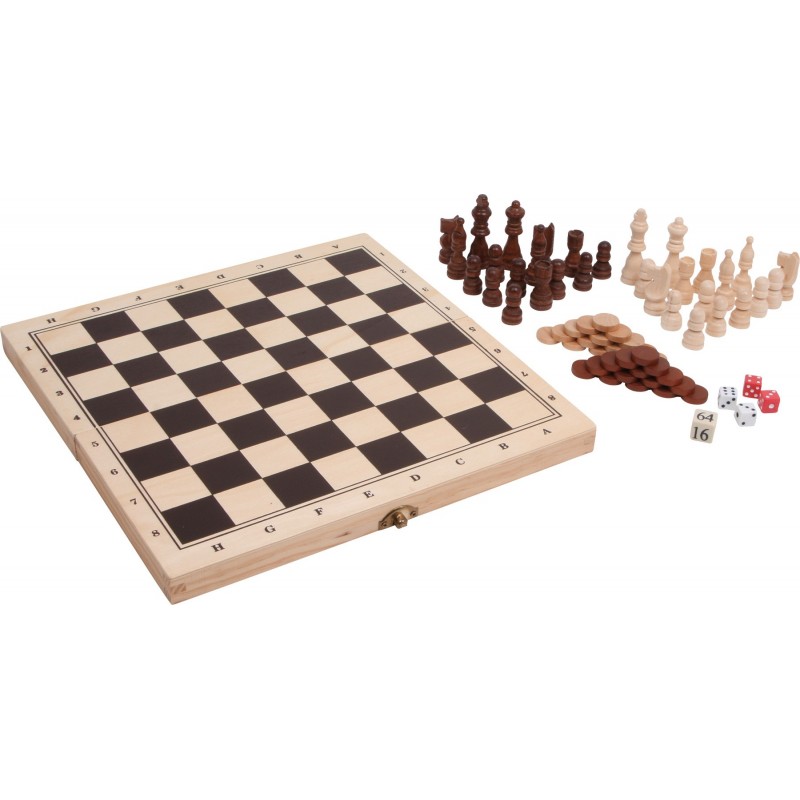 Sortiment von Spielen in einer Holzkiste - Gesellschaftsspiel für Hotels, Campingplätze, Ferienklubs, Restaurants