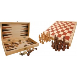 Assortiment de jeux dans un coffre en bois - Jeu de société pour hôtel, camping, club de vacances, restaurant