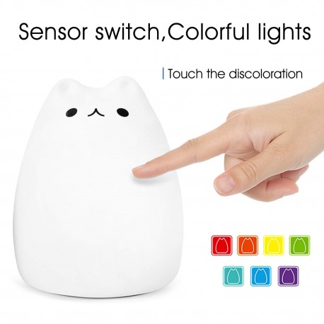 Coloré CAT LED Veilleuse Animal Lumière USB Rechargeable Doux Silicone  Cartoon Touch Light Veilleuse pour Enfants