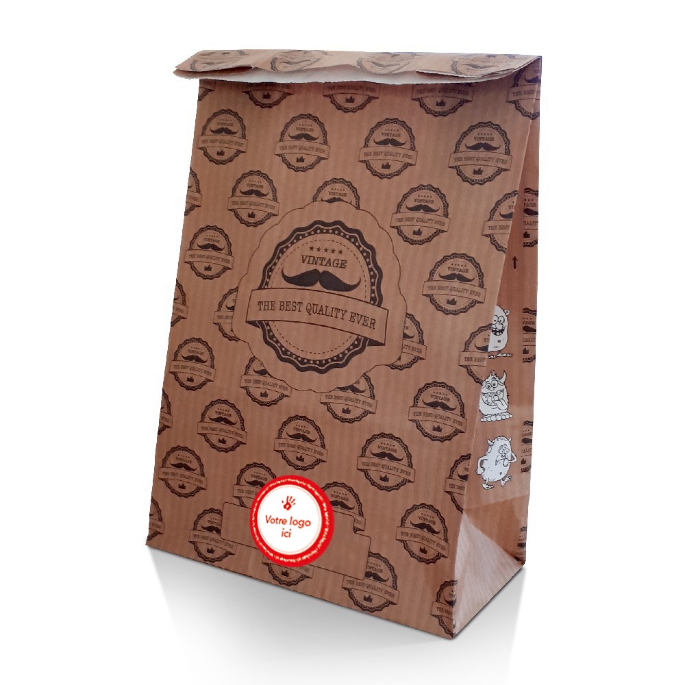 Bolsa de comida de papel kraft para el menú infantil, 100 % personalizable