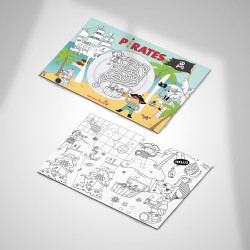 Conjunto de toalhas de mesa para colorir com tema de piratas, para o menu infantil de um restaurante