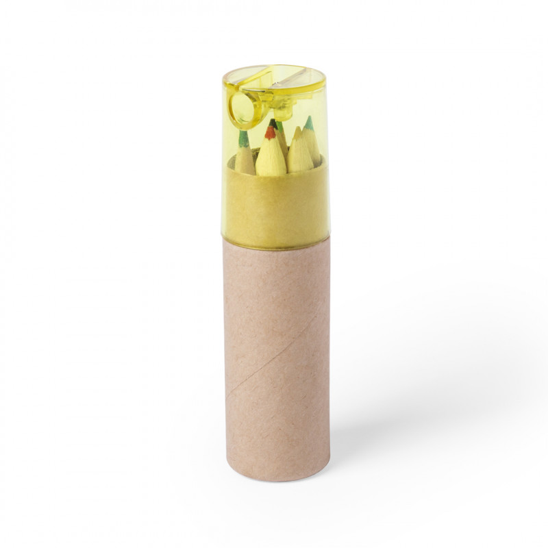 Tubo de lápis com afia amarelo, menu surpresa para crianças Tubo de lápis com afia amarelo, menu surpresa para crianças
