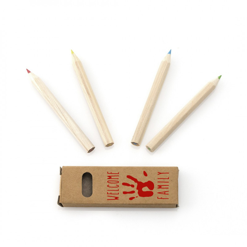 Boîte de 4 crayons de couleur Welcome Family, cadeau d'accueil enfant