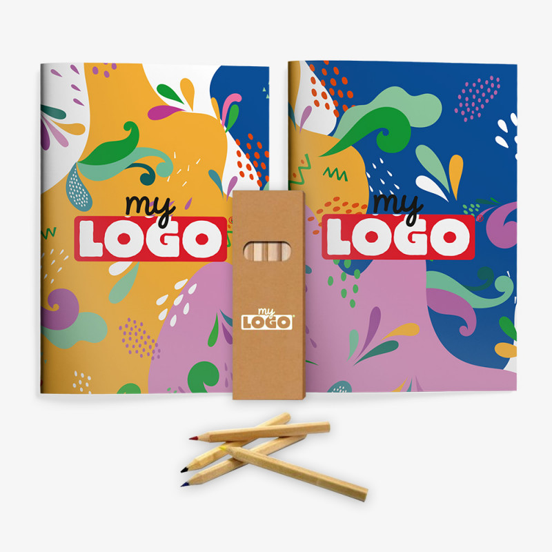 Lotto di libri da colorare e matite personalizzabili