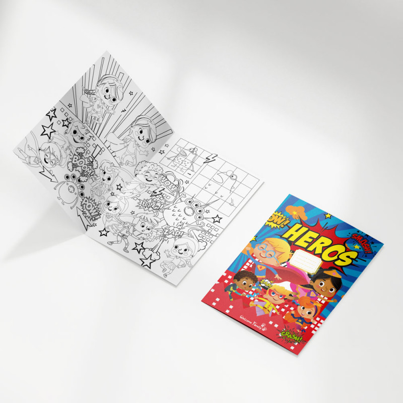 superhero coloring - kids menu book