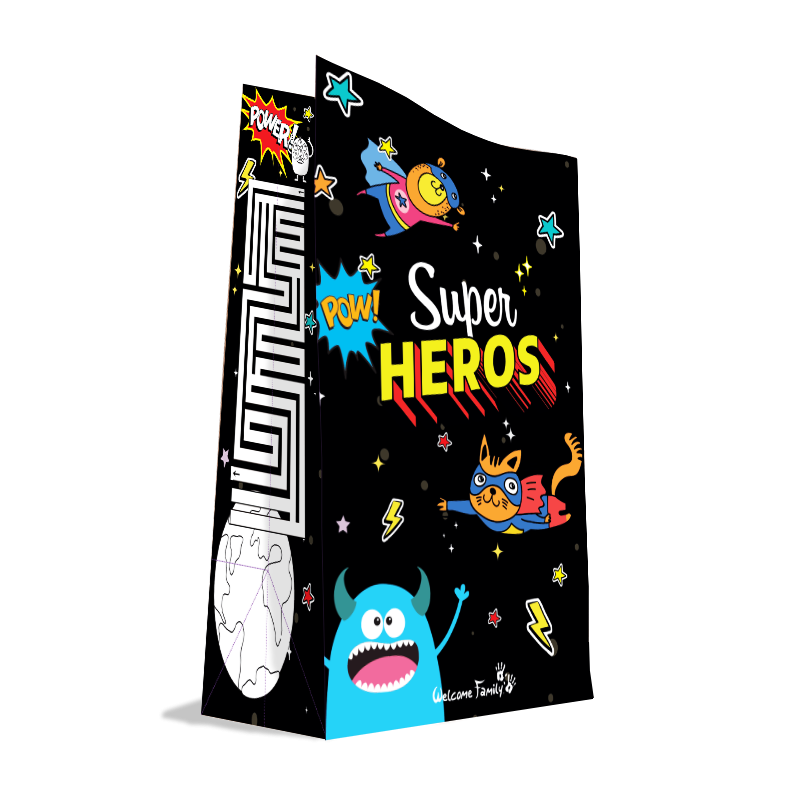 saco almoço menu infantil restaurante - saqueta super heróis