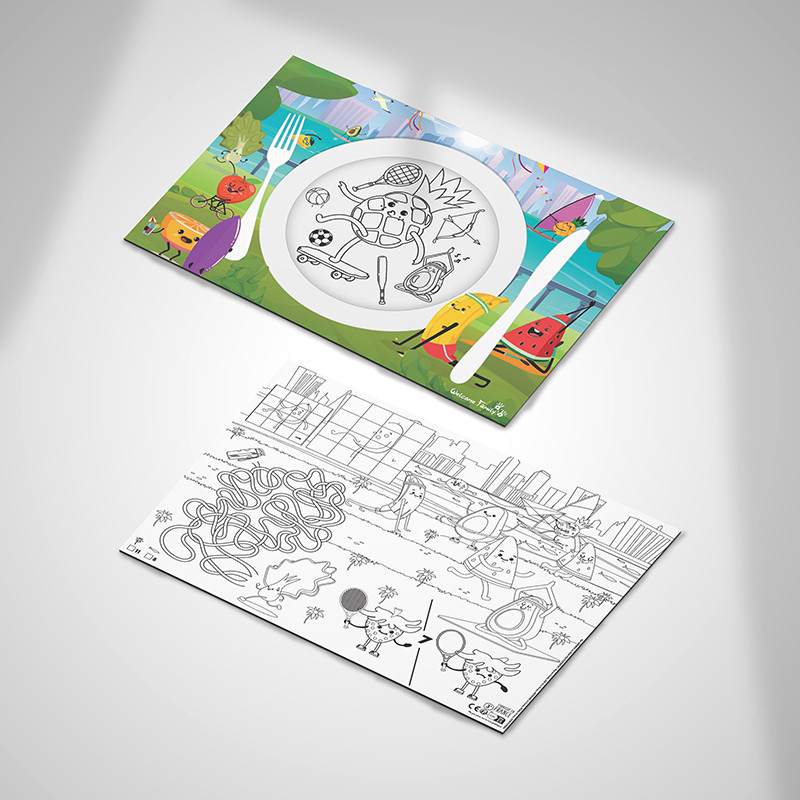 Conjunto para colorir para crianças tema desporto restaurante