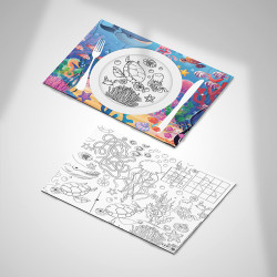 Children's restaurant placemat with marine theme