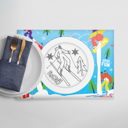 eine Auswahl an Tischsets für Kinder zum Ausmalen Thema Ski