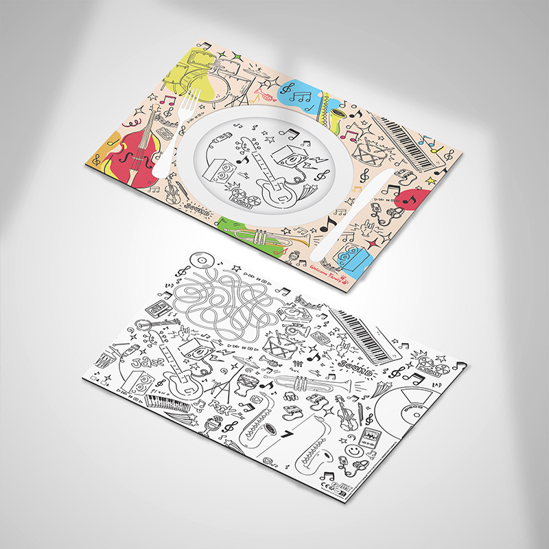 music-themed coloring placemat - restaurant paper placemat