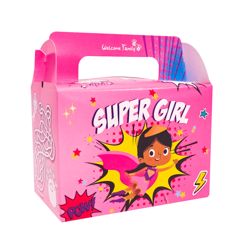 kindermenübox Super Girl - rosa Lunchbox für Restaurants und Gaststätten