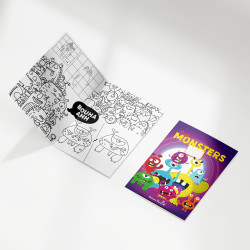 libri da colorare a tema mostri per i menu dei bambini e i regali di benvenuto