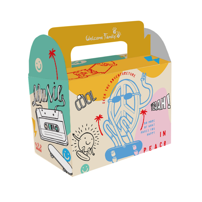 caja de menú infantil con temática de monopatín