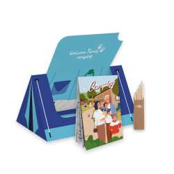 Kit de bienvenida al camping - Kit para colorear en una caja con forma de tienda de campaña