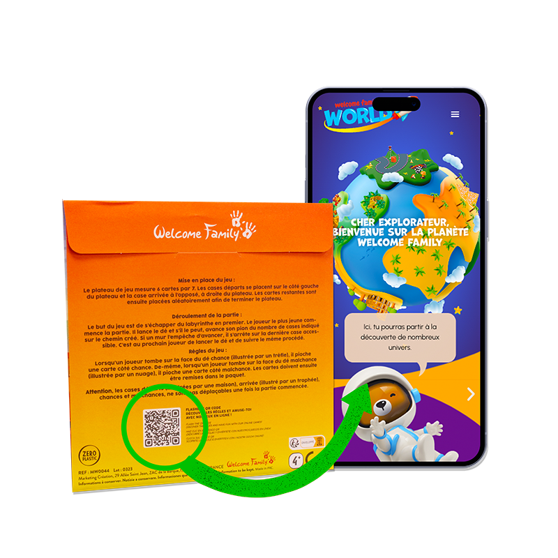 jeu format plateau qrcode vers welcome family world